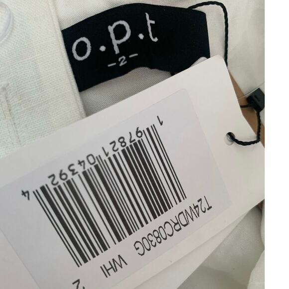 o.p.t Marina White Linen Midi Dress – Fitted Bodice w/ Lace Trim, Size 2 - Picture 10 of 11